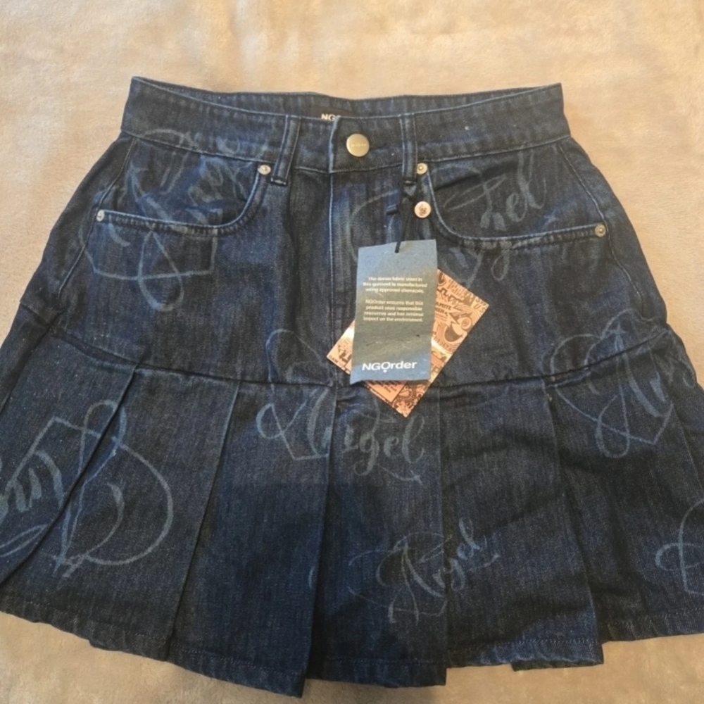 Dark Blue Pleated Mini Skirt